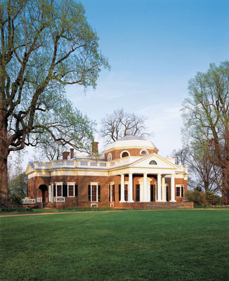 Monticello, a prototypical passive solar home, sits atop a mountain with a grand view to the west. The home demonstrates a keen understanding of the rhythms of sun and wind.